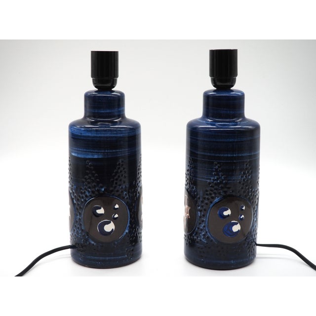 Stoneware Table Lamps with Josef Franks Shades by Olle Alberius & Upsala Ekeby for Svenskt Tenn., 1970s, Set of 2 For Sale - Image 10 of 14