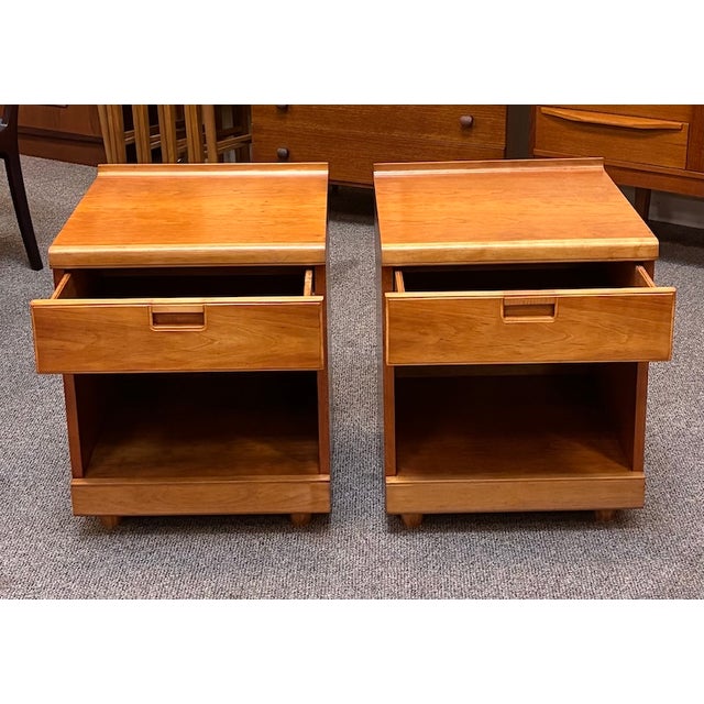 Pair of Vintage Teak Nightstands With Open Cabinet Space and Single Drawer c.1970 For Sale In San Francisco - Image 6 of 13