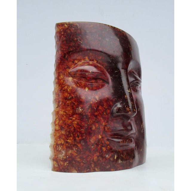 1980s Asian Cast Resin Buddha Face in a Tortoise Shell Look, Decorative Accent Piece For Sale - Image 5 of 16