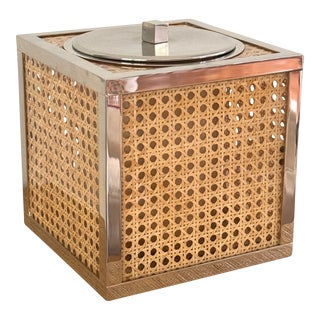 1970’s Italian Caning, Chrome, Lucite Ice Bucket Crespi/Dior Style For Sale