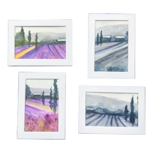 "Lavender Fields" Contemporary Impressionist Style Landscape Watercolor Paintings by Linda McDonough - Set of 4