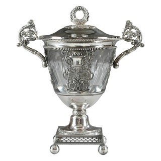 French Restoration Era Silver and Crystal Candy Dish For Sale