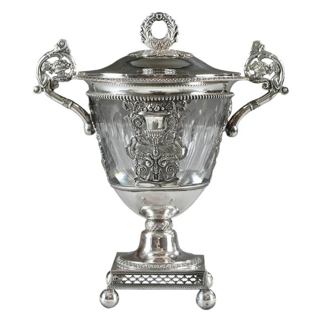 French Restoration Era Silver and Crystal Candy Dish For Sale