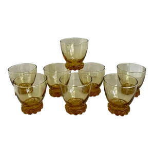 Set of 8 MCM Libbey Amber Glass "Sonnet" Glasses