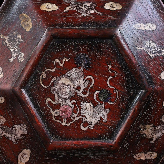 Zitan Wood Hexagonal Box Inlaid With Mother-of-Pearl For Sale - Image 10 of 10