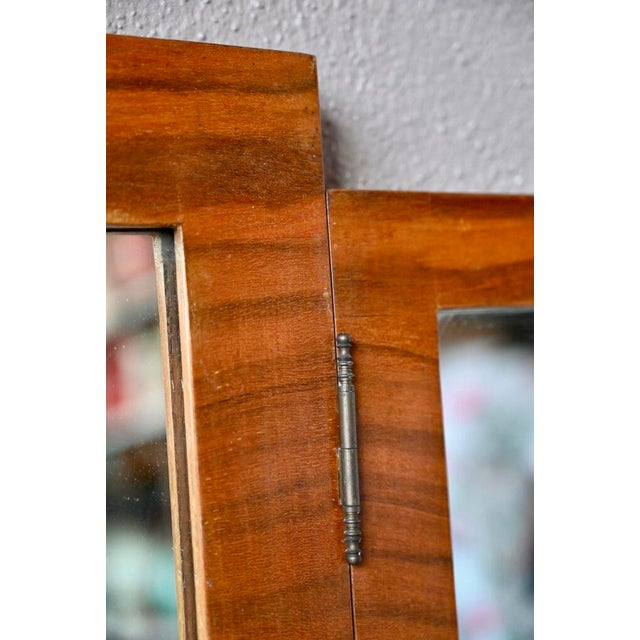 Triptych Flap Mirror in Walnut, 1930s For Sale - Image 6 of 10