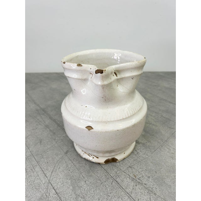 Rustic Antique White Pinched Spout Jug For Sale - Image 3 of 12