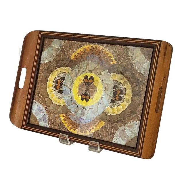 1940s Daniel Teixeira Brazilian Butterfly Tray With Wood Marquetry Detail For Sale In Miami - Image 6 of 10