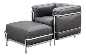 Vintage Italian Contemporary Cassina Lc2 Petite Modele Corbusier Leather Chair and Ottoman