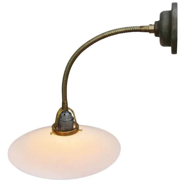 1950s Vintage Brass & White Opaline Glass Wall Light For Sale - Image 5 of 13