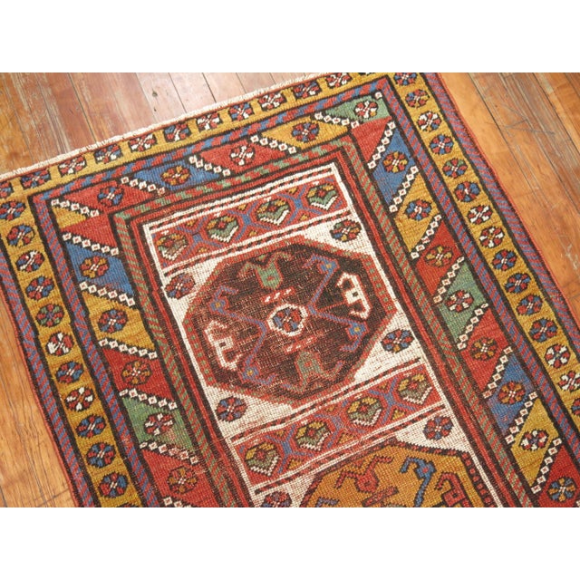 Blue Tribal Geometric Antique Zabihi Collection Persian Kurdish Runner - 3' x 16'5" For Sale - Image 8 of 10