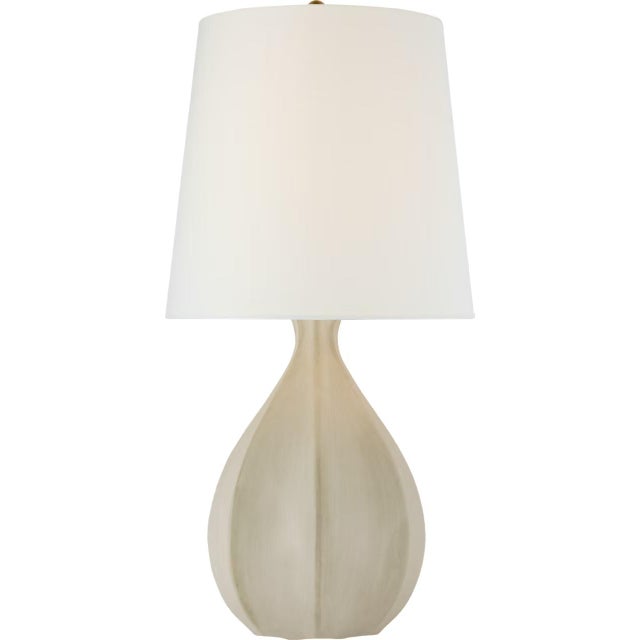 Transitional AERIN by Visual Comfort Signature Rana Large Table Lamp in Stone White with Linen Shade For Sale - Image 3 of 3