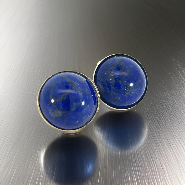 Blue Natural Lapis Lazuli Cufflinks 14k Y Gold 40 CTW Certified, Pair For Sale - Image 8 of 13