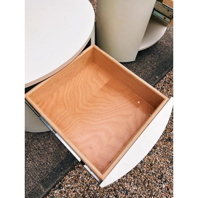 1970s 1970s Linen Wrapped Oval Nightstands or End Tables - Set of 2 For Sale - Image 5 of 12