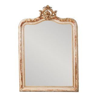 19th Century French Wood White Patinated Mirror For Sale