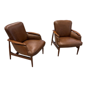 Pair of Mid Century Modern Leather Club Chairs
