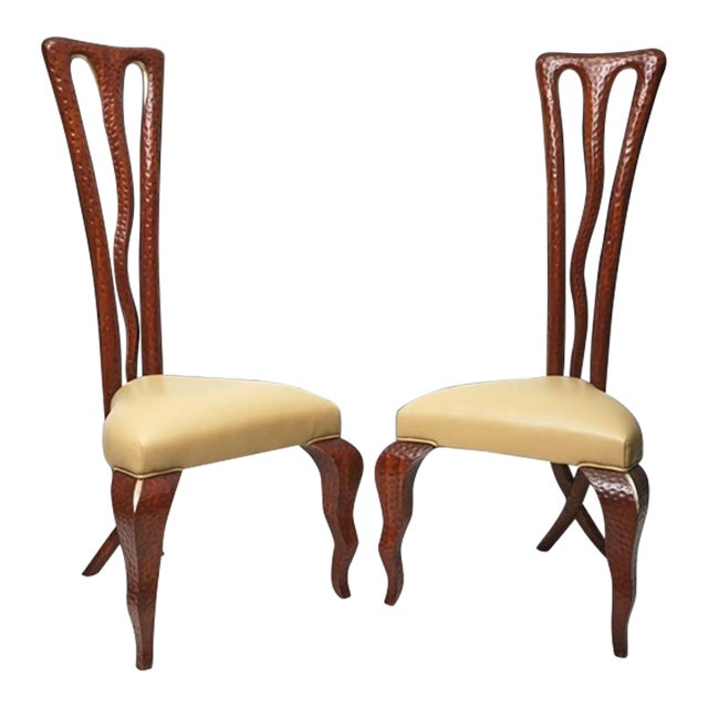 Christopher Guy 1990's Side Chair in Mahogany With Crossed Legs and Leather Seat - 2 Available For Sale