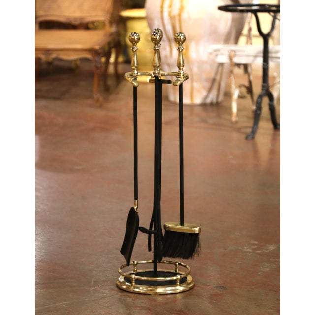 Mid 20th Century Mid-Century French Louis XVI Style Brass and Iron Fireplace Tool Set For Sale - Image 5 of 7