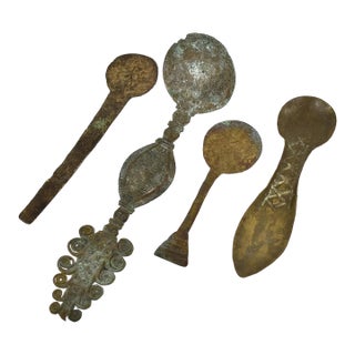 Early 20th Century 4 Asante Brass Gold Dust Spoons Ghana For Sale