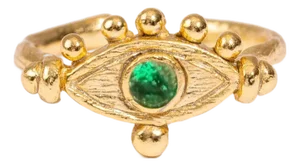 Mystic Emerald Evil Eye Gold Adjustable Band Ring, Size 8