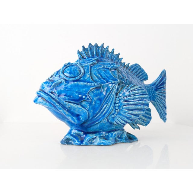 Italian Art Deco Blue Glazed Scorfano Fish Sculpture by Guido Cacciapuoti, 1930s For Sale - Image 11 of 18