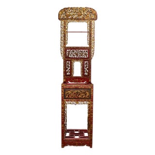 Late 19th to Early 20th Century Antique Chinese Wash Basin Stand Red Lacquer & Gilded W/Hand Carved Details For Sale