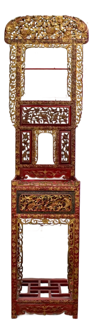 Late 19th to Early 20th Century Antique Chinese Wash Basin Stand Red Lacquer & Gilded W/Hand Carved Details