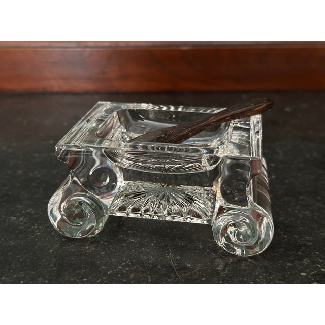 1990s William Yeoward June Crystal Salt Cellar With Wooden Spoon | Chairish