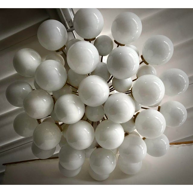 Mid-Century Modern Murano White Art Glass and Brass Chandelier, 2000 For Sale - Image 4 of 9