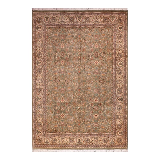 Floral 1990's Pak-Persian Green/Ivory Wool Rug - 8'11'' X 12'3'' For Sale
