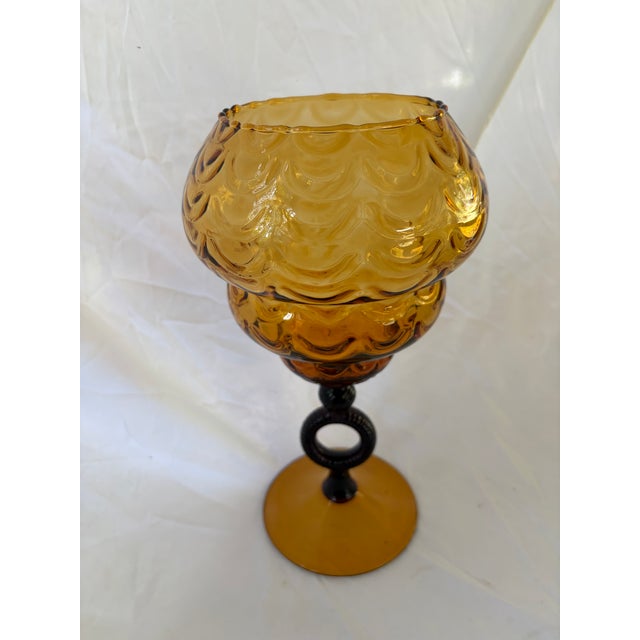 Mid-Century Modern Empoli Italian Vintage Art Amber Art Bowl With Pedestal For Sale - Image 3 of 5