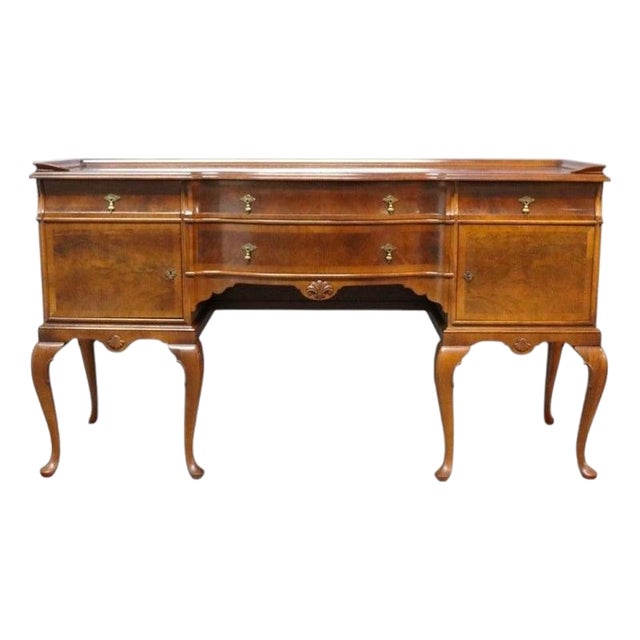 English John Widdicomb Queen Anne Style Walnut & Burl Banded Sideboard C1950 For Sale