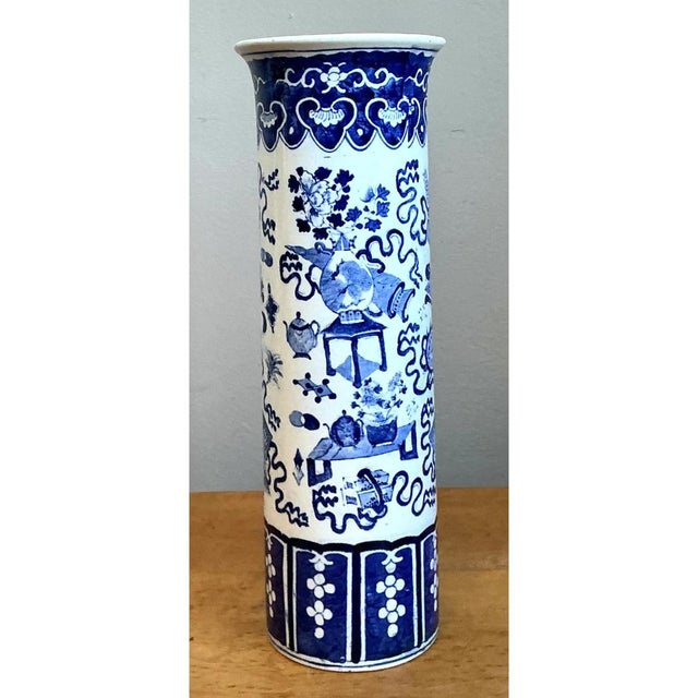 Vintage Chinese Blue and White Ceramic Vase For Sale - Image 4 of 12