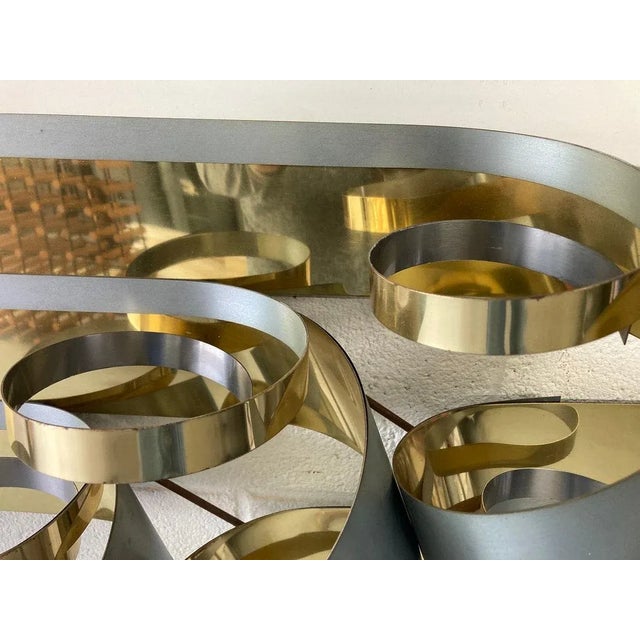 Curtis Jere Postmodern Metal Wall Sculpture | Vintage Brass & Steel Wave Wall Art | Modern Sculptural Decor For Sale In New York - Image 6 of 10