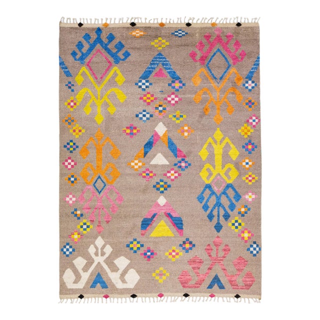 Contemporary Moroccan Style Handmade Multicolor Pattern Wool Rug For Sale