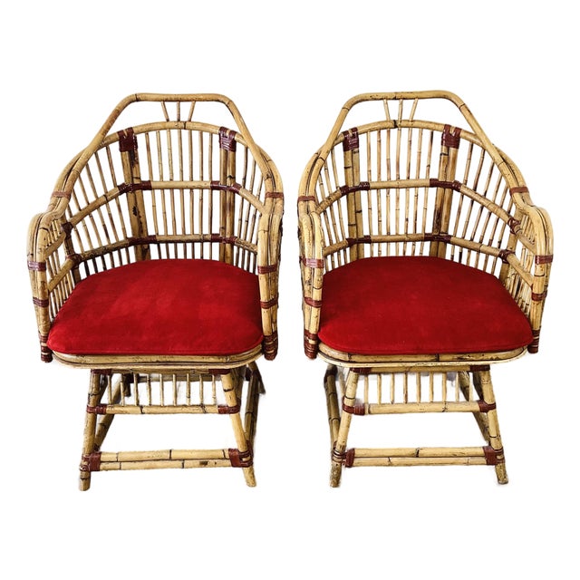 Vintage 1960s Pair of Rattan Chairs / Coastal Boho Style For Sale