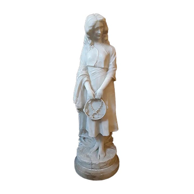 Large Antique Alabaster Figure of a Young Woman by Curriny, 1900s For Sale