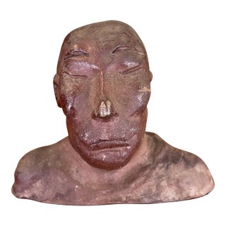 Vintage Abstract Clay Bust Sculpture With Possibly Red Iron Oxide Finish For Sale