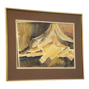 Mid Century Modern Abstract Watercolor Painting
