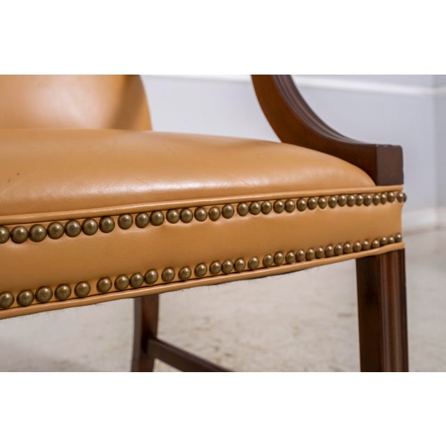 Brown Pair of Mahogany Leather Martha Washington Style Armchairs For Sale - Image 8 of 18