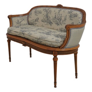French Louis XV Style Carved Frame Upholstered Settee For Sale
