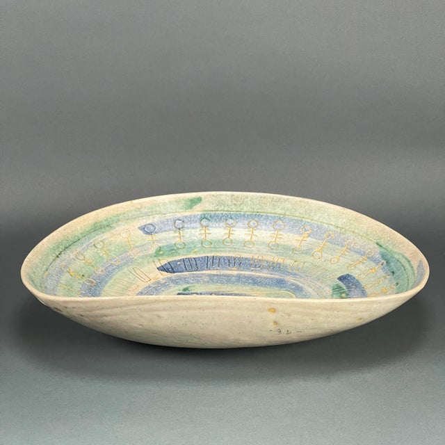 1950s Vintage 50s Mid-Century Modern Crumrine Art Pottery Huge Ceramic Bowl For Sale - Image 5 of 13
