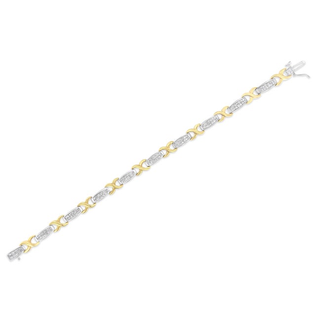 Early 21st Century Two-Tone 14K Yellow & White Gold 2.0 Cttw Princess-Cut Diamond Tapered and X-Link Tennis Bracelet (G-H Color, SI1-SI2 Clarity) - 7-Â¼â€ For Sale - Image 5 of 7