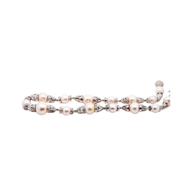 Contemporary Vintage 18k White Gold 13mm South Sea Pearl & Diamond Choker Necklace For Sale - Image 3 of 5