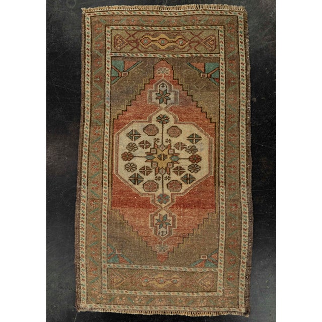 Brown Turkish Mini Rug Oriental Hand Knotted Vintage Rug 1'11" x 3'3" #21196 For Sale - Image 8 of 8