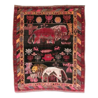 Lion King Vintage Turkish Kars Square Rug rug no.10893 For Sale