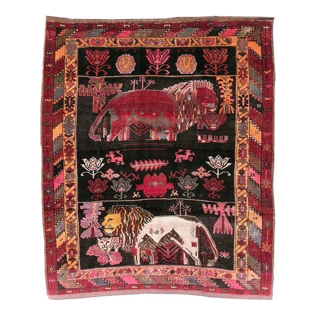 Lion King Vintage Turkish Kars Square Rug rug no.10893 For Sale