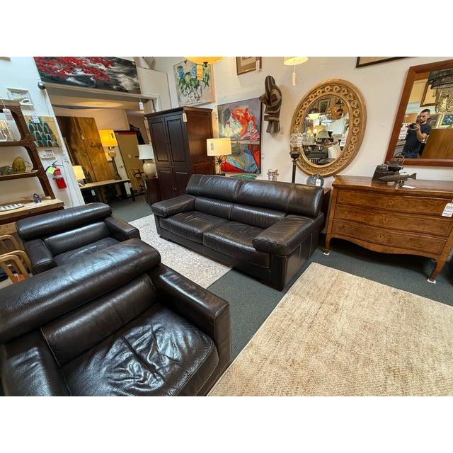 Italian Calia Italia Leather Sofa, Black For Sale - Image 3 of 12