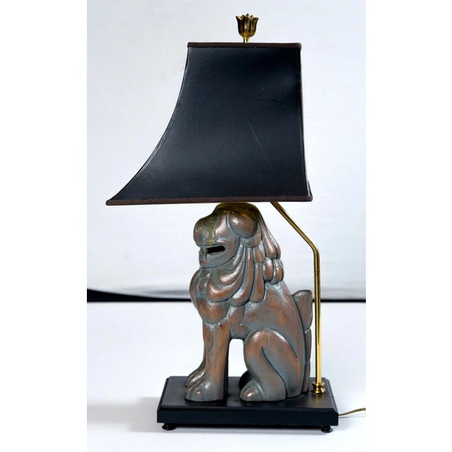 Wood Carved Wood Foo Dog Lamps by Sarreid - a Pair For Sale - Image 7 of 11