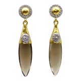 Gurhan 24K Gold Smoky Quartz Drop Earrings with Diamonds - 2 Pieces For Sale